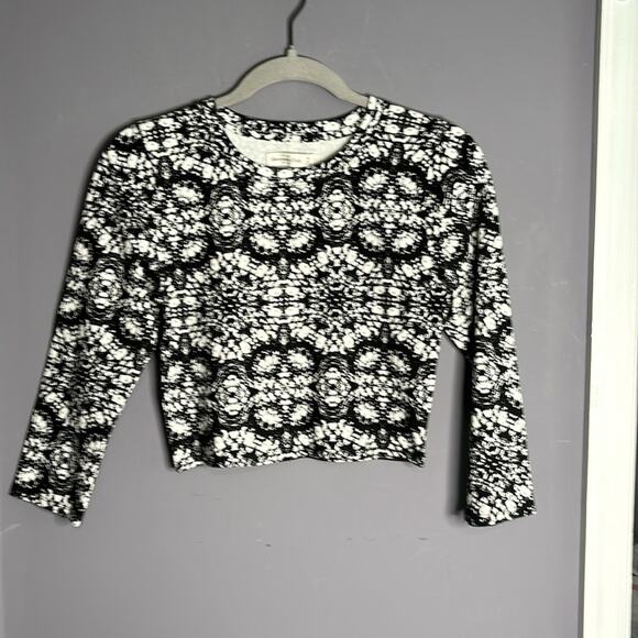 Abercrombie & Fitch Black and White Print Long Sleeve Cropped Top Size Medium - Picture 7 of 7